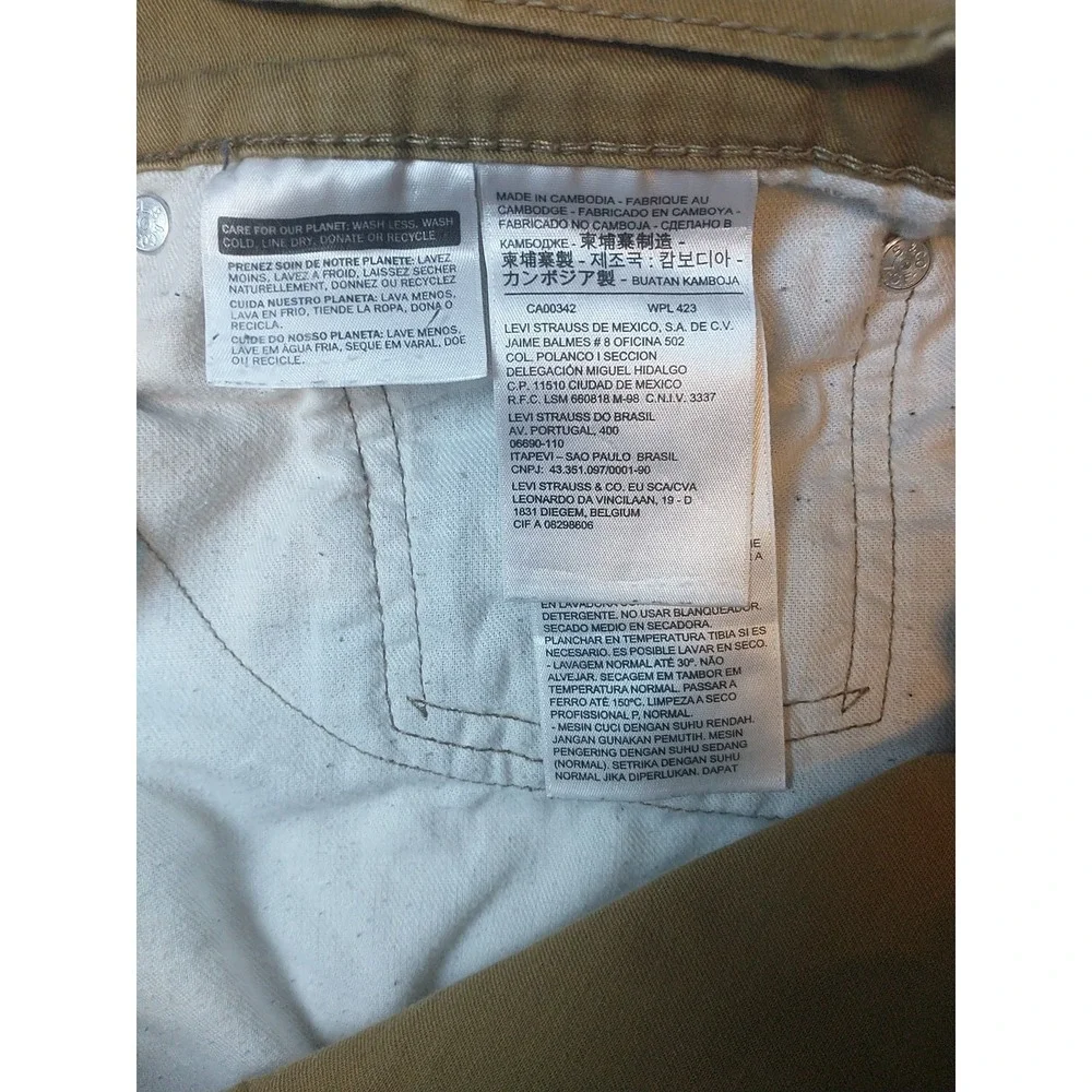 Levi's 502 Regular Taper Tan Khaki Pants Mens 36x29 Tapered Chino Trouser